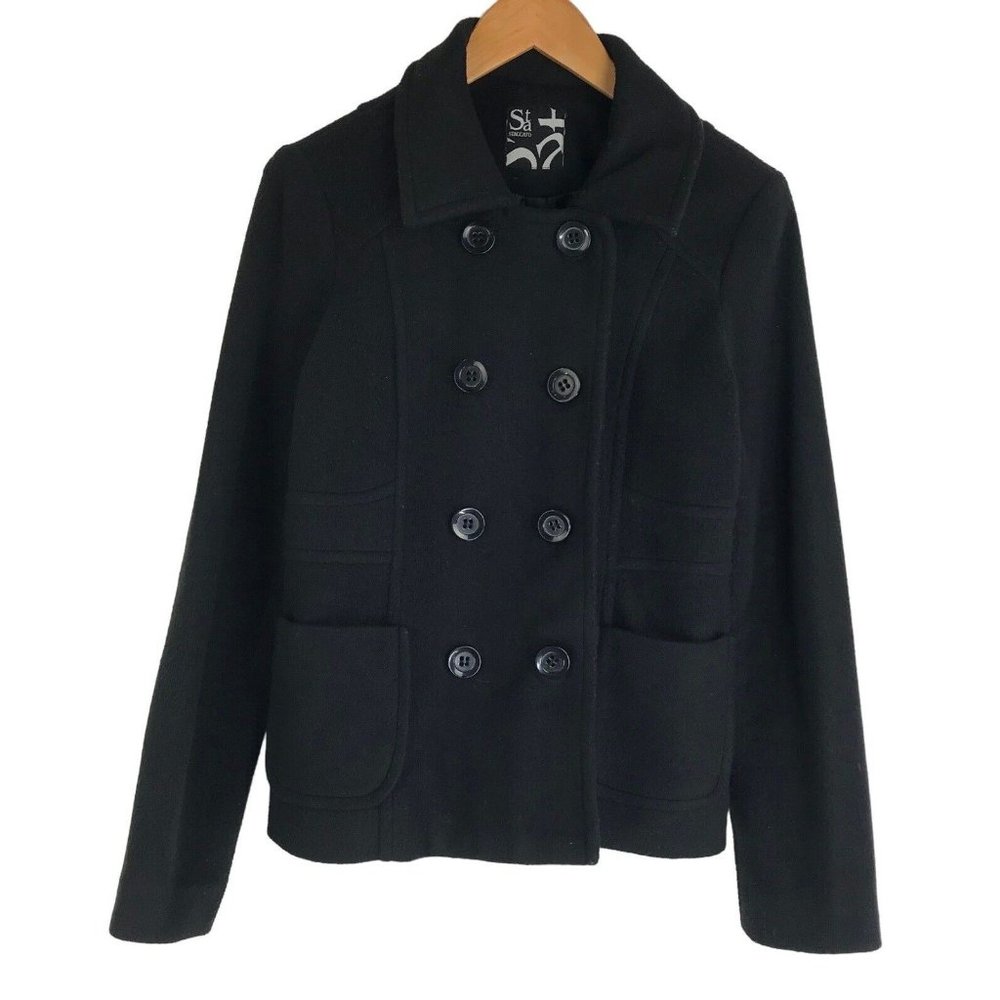 Staccato Jacket Womens Size Large Black Fleece Pea Coat Pockets